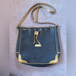 Ted Lapidus Paris Vintage 80’s Monogram Crossbody Purse Tan and Brown paint